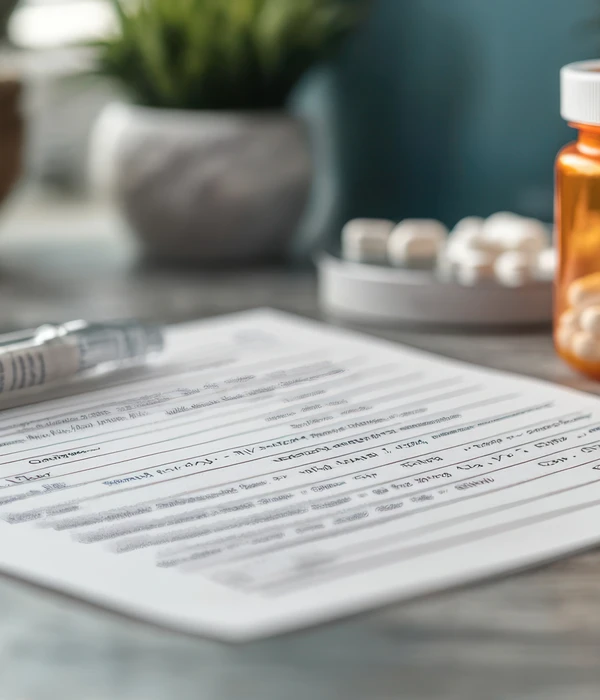 Medisch formulier en medicatie op bureau; voor de administratie van zorgkosten en vergoedingen.